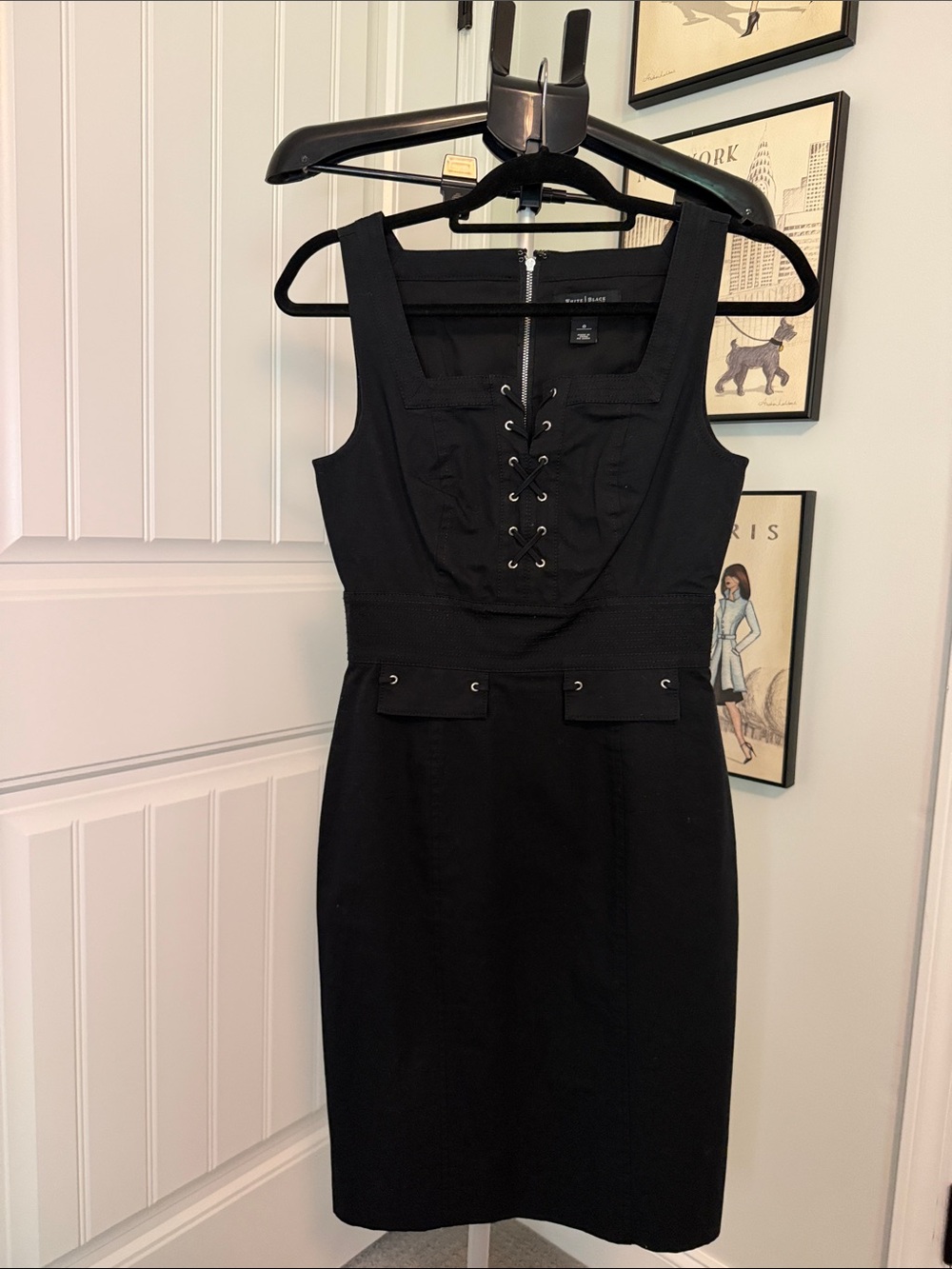 White House Black Market Black Lace-Up Sheath Dress